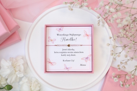 Zestaw prezentowy dla Dziecka bransoletka Petite Pink z dedykacją