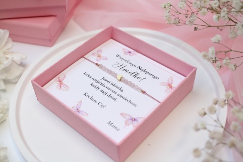 Zestaw prezentowy dla Dziecka bransoletka Petite Pink z dedykacją