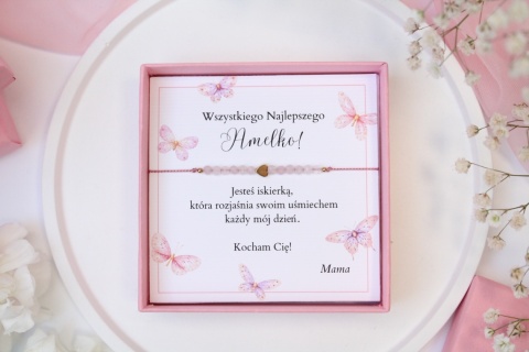 Zestaw prezentowy dla Dziecka bransoletka Petite Pink z dedykacją