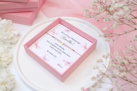 Zestaw prezentowy dla Dziecka bransoletka Petite Pink z dedykacją