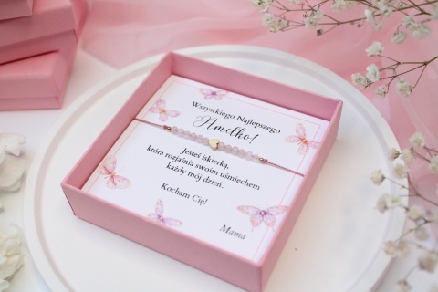 Zestaw prezentowy dla Dziecka bransoletka Petite Pink z dedykacją