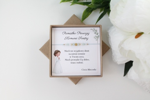 Pamiątka Pierwszej Komunii delikatna bransoletka Faith z dedykacją