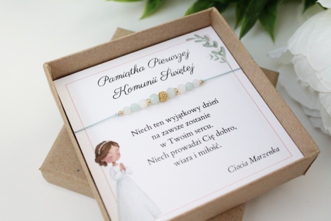 Pamiątka Pierwszej Komunii delikatna bransoletka Faith z dedykacją